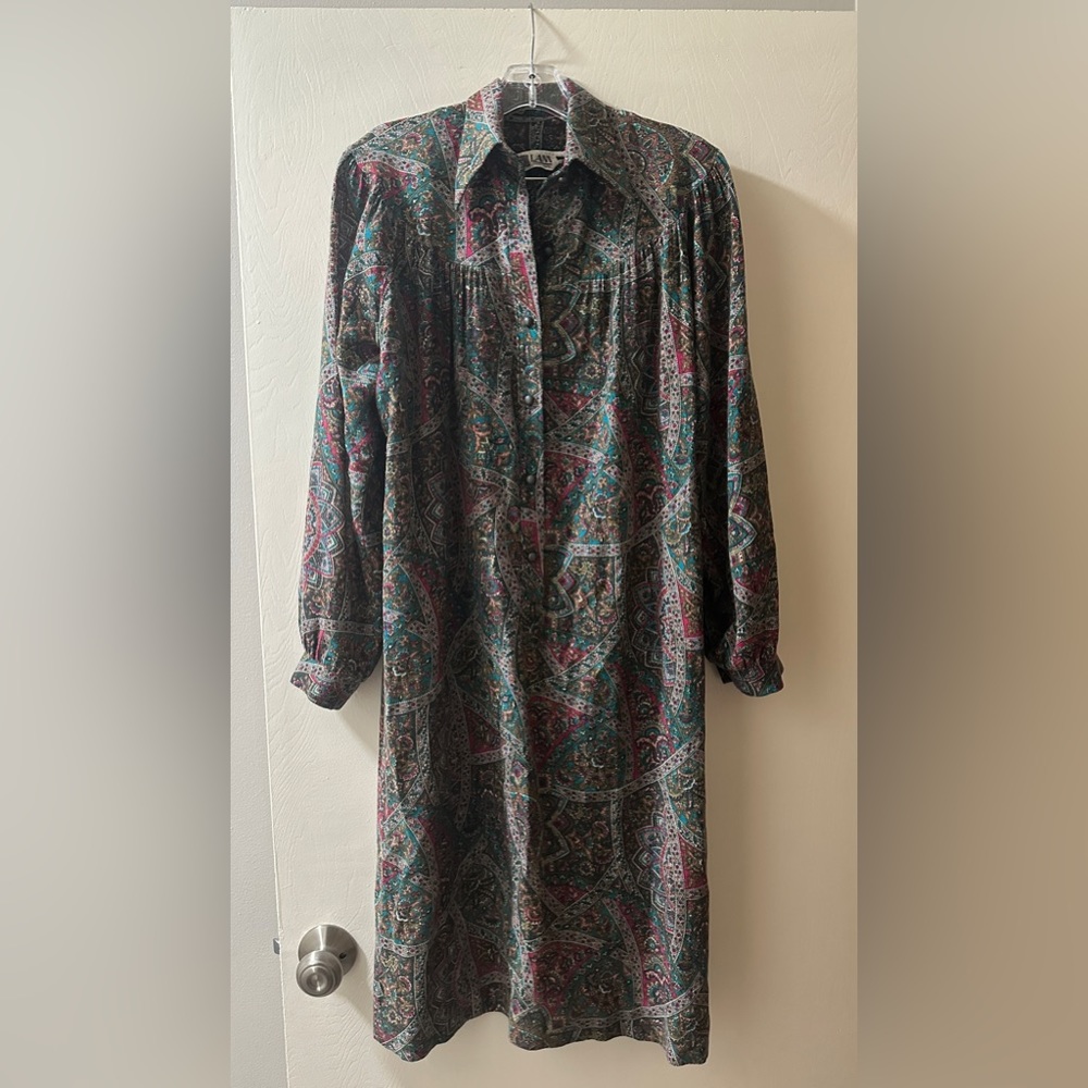 Vintage Lanvin Paisley Floral Shirt Dress M